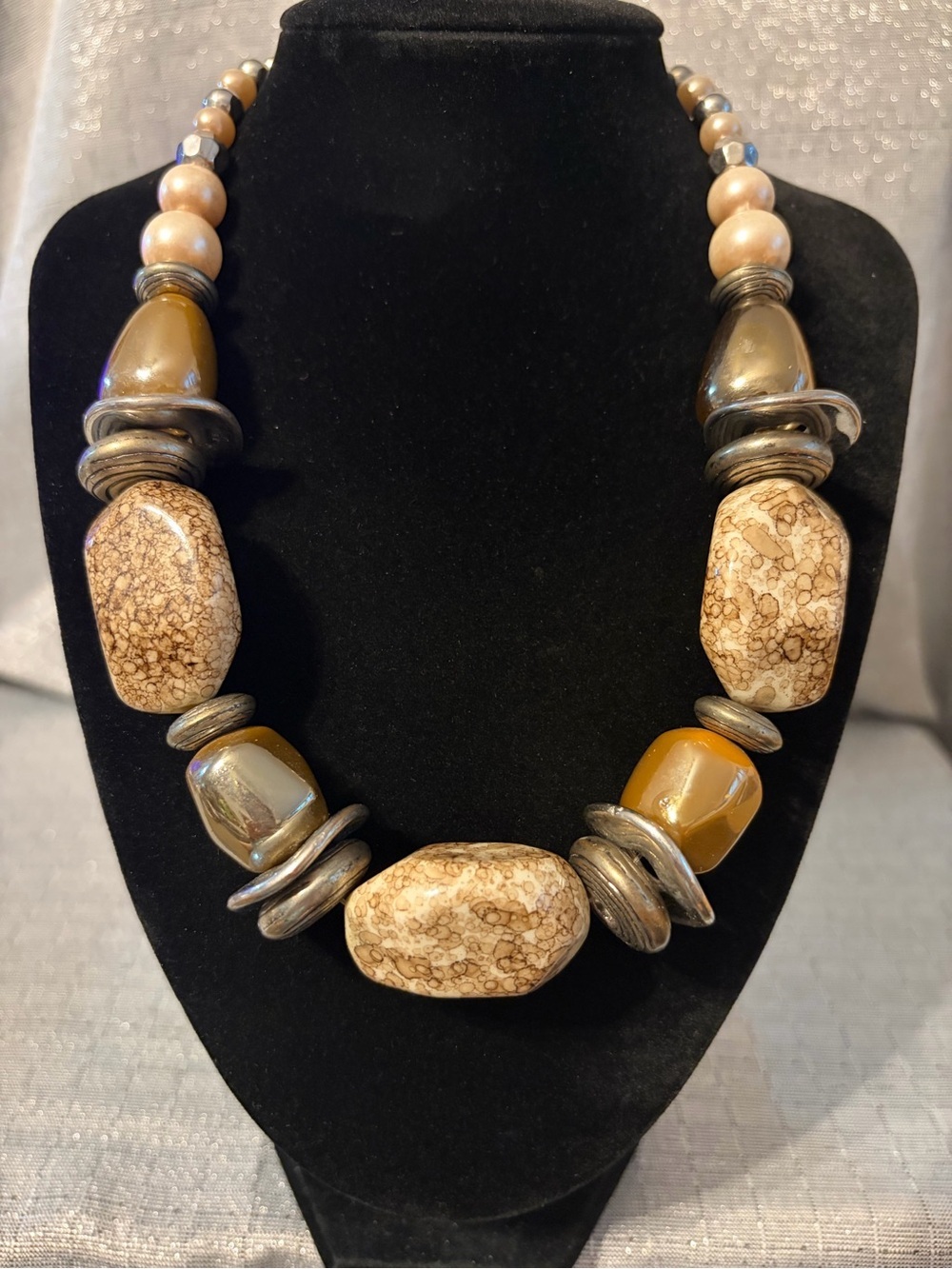 Statement Beige and Tan Beaded Women's Necklace